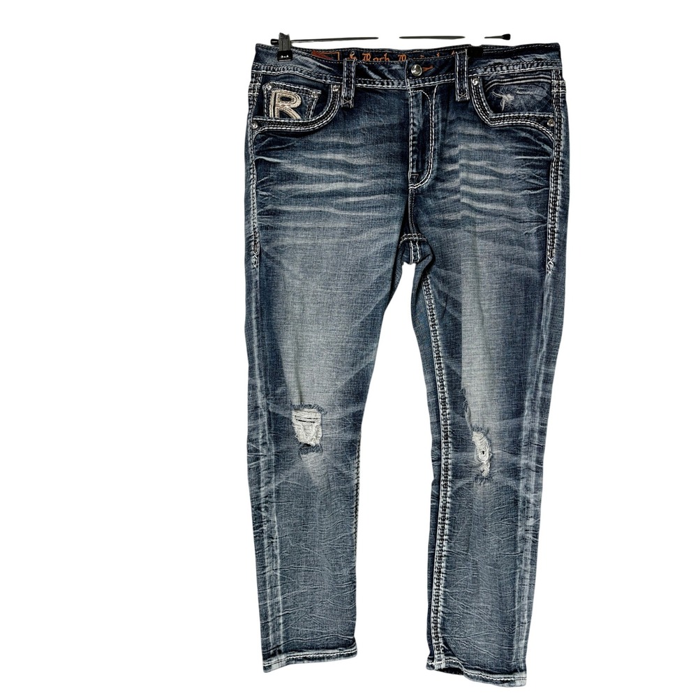 Rock Revival Maia Easy Ankle Skinny Jeans Womens 32 Distressed Embellished Y2K